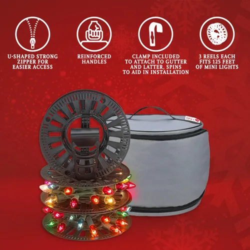 Vista 2 de Bolsa de Almacenamiento Premium para Luces de Navidad – Material 600D Resistente a Desgarros de Servicio Pesado con Asas Reforzadas – Incluye 3