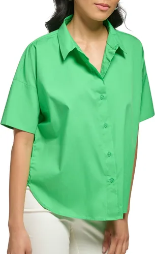 Vista 4 de Calvin Klein Blusa de manga corta con botones de popelina para mujer