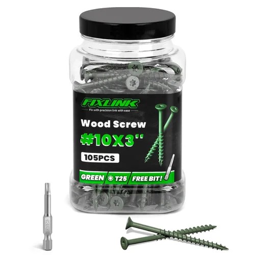 Vista 16 de Tornillos para madera de 2-1/2 pulgadas, tornillos para terraza FIXLINK #10 x 2-1/2", 310 piezas, recubiertos con epoxi, broca de estrella T25