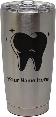 Vista 34 de LaserGram Vaso aislado al vacío de 20 onzas, con diente, grabado personalizado incluido (negro)