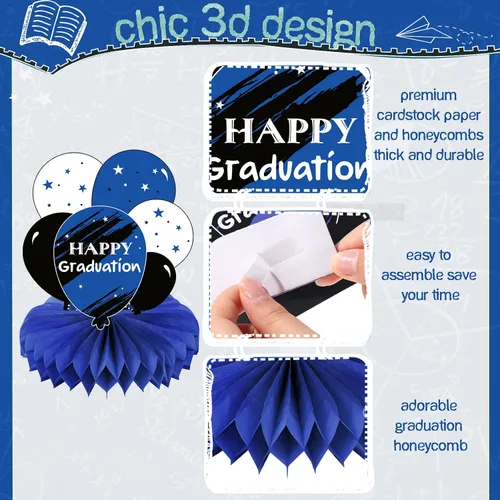 Vista 3 de Honoson 12 piezas de decoraciones de fiesta de graduación 2025 para la clase de 2025, centros de mesa de felicitaciones para graduados, decoración