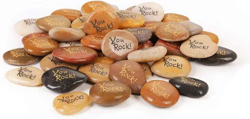 Vista 4 de RockImpact You Rock - 50 piezas de regalos de rock You are amazing grabadas inspiradoras rocas de fe, regalos novedosos, agradecimiento, gratitud
