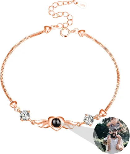 Vista 49 de Godchoices Pulsera de fotos personalizada, pulsera de proyección de fotos con imagen en el interior, collar con texto en inglés "I Love You