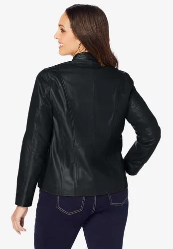 Vista 2 de Jessica London Chaqueta de cuero con cremallera frontal Negro