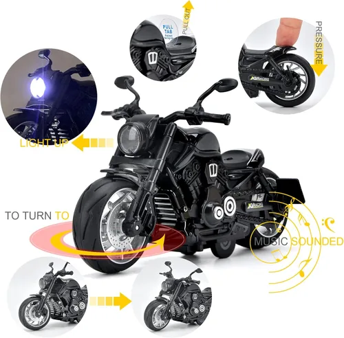 Vista 4 de Motocicleta de juguete, juguete de motocicleta con sonidos y luces, modelo de motocicleta de aleación 1:12 para niños, juguete de motocicleta