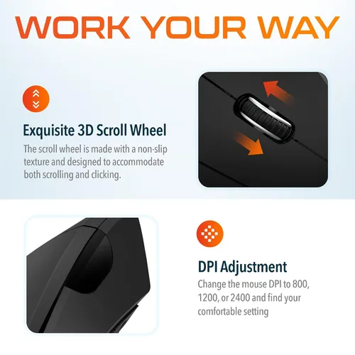 Vista 6 de Delton Ratón ergonómico con cable vertical S12, 6 botones, 3 niveles de DPI ajustables (800/1200/1600) y rueda de desplazamiento 3D, compatible
