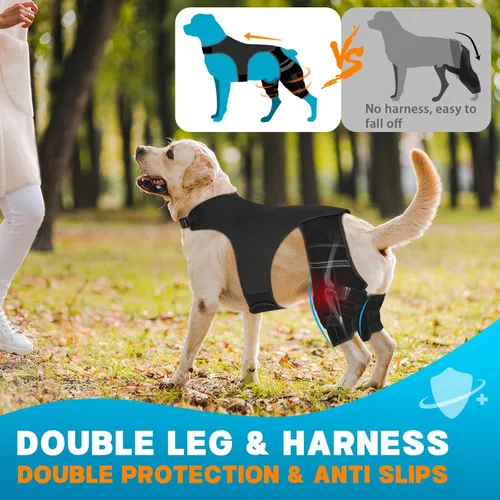 Vista 3 de Rodillera para perro para pierna trasera desgarrada, 4 estabilizadores, soporte de cadera ajustable para reducir el dolor, lesiones de ligamentos