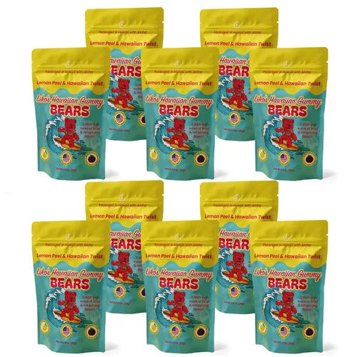 Vista 11 de Ositos de gomita de lava especiados hawaianos con li-hing y cáscara de limón, caramelo dulce, ácido y salado hecho en Hawái, aperitivo de gomita