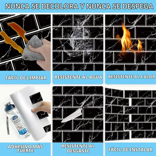Vista 5 de URCOLOR 10 hojas de adhesivos para loseta en muro de cocina, azulejos autoadhesivos de 12 x 12 pulgadas estilo metro, para loseta en muro de cocina