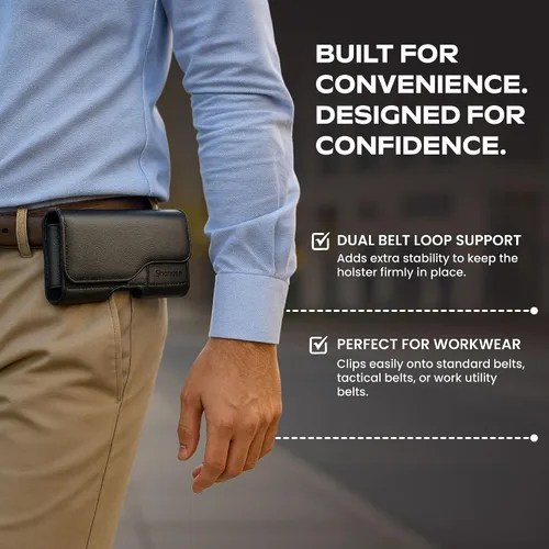 Vista 4 de Stronden Funda de cierre magnético para iPhone SE (2022, 2020) – Funda de cuero para cinturón con clip para cinturón y funda de tarjeta integrada