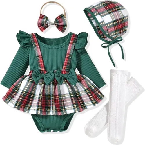 Vista 10 de Unutiylo Ropa de bebé recién nacida prematura con tirantes, traje de otoño e invierno, traje de manga larga con volantes