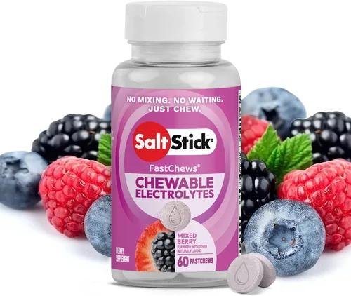 Vista 29 de SaltStick Electrolyte FastChews con cafeína – 60 tabletas masticables Citrus Burst – Tabletas de sal para correr e hidratar, masticables