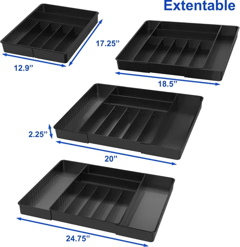 Vista 2 de Simple Houseware Organizador de cubiertos extensible para cajones de cocina, color negro, bandeja de cubiertos ajustable con 9 compartimentos
