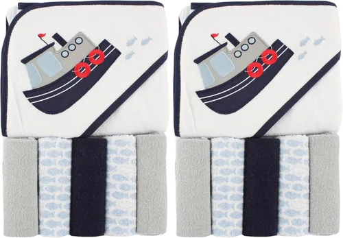 Vista 25 de Luvable Friends Toalla unisex con capucha para bebé con cinco paños, zorro para niños, talla única niño zorro