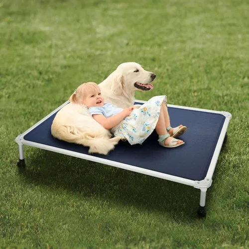 Vista 24 de Veehoo Cama elevada para perros a prueba de mordidas - Cuna elevada refrescante para mascotas - Marco de aluminio plateado y tela de malla