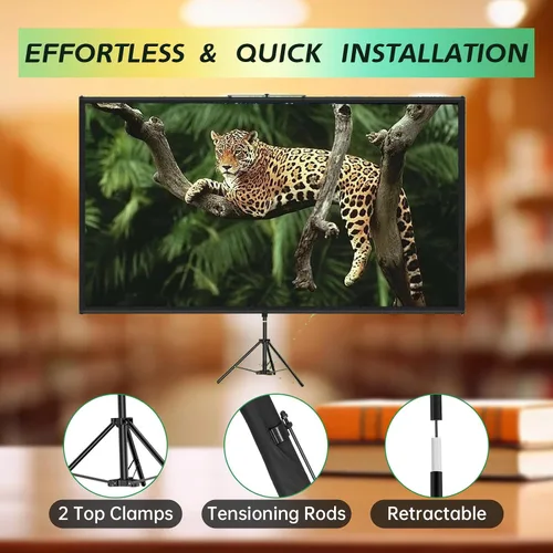 Vista 4 de Pantalla de proyector de trípode con soporte 16:9 4K HD, soporte de pantalla de proyección sin arrugas, pantalla portátil ajustable para proyector