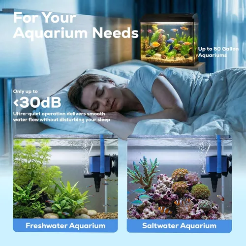 Vista 6 de Aqua Dream Bomba de acuario y filtro de tanque de peces, bomba de agua sumergible 3 en 1, oxigenación de circulación silenciosa, 15 W, 800 L/H