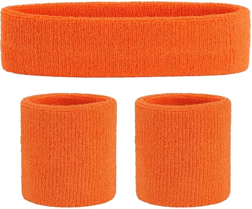 Vista 15 de ONUPGO - Conjunto de diadema y muñequeras deportivas para el sudor, hechas de algodón con bucles, muñequeras, contra humedad