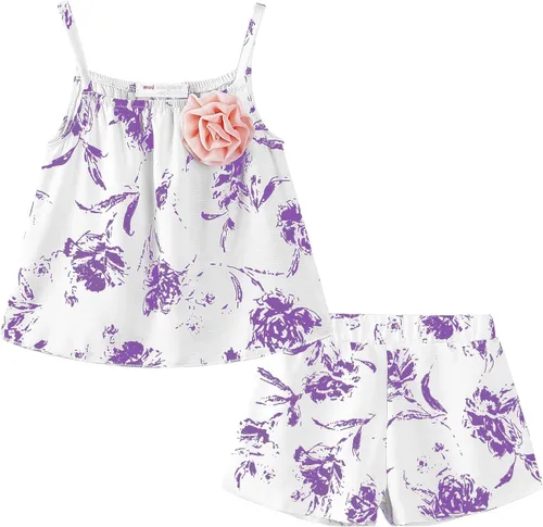 Vista 92 de LittleSpring Conjunto de verano para niñas con camiseta sin mangas y pantalones cortos florales