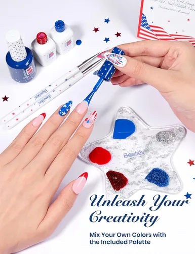 Vista 3 de Beetles - Kit de esmalte de uñas de gel para uñas del 4 de julio con luz UV, 6 colores, rojo, blanco, azul, juego de regalo de uñas para el Día