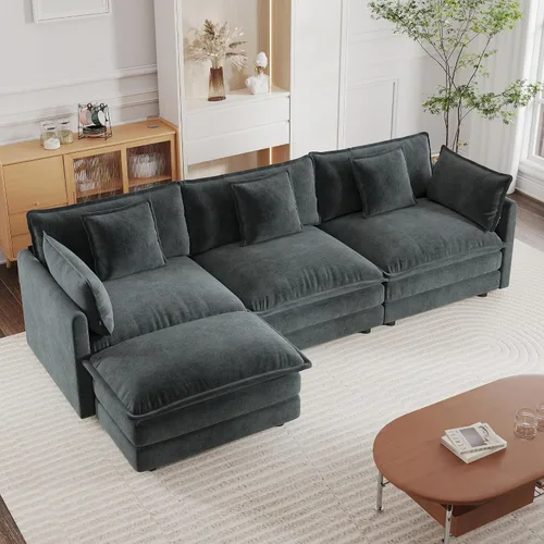 Vista 23 de mikibama - Sofá seccional modular, sofá en forma de L de 76.4 pulgadas para sala de estar, sofá cama cómodo tipo nube con otomano móvil, combinación