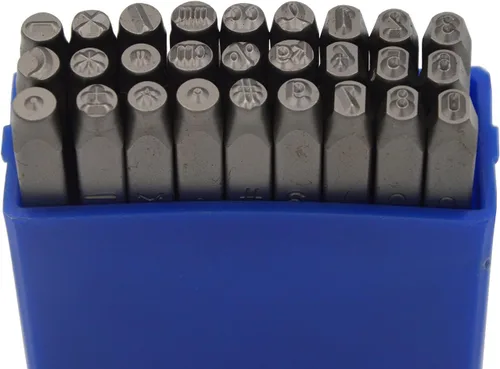 Vista 47 de Juego de 27 sellos de acero resistente con letras mayúsculas de 3/64" 1mm, kit de punzones de alfabeto para estampado a mano de caracteres, código