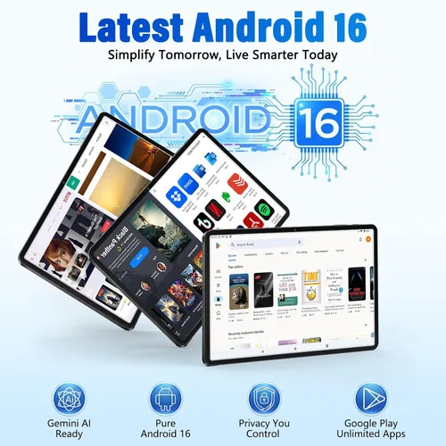 Vista 3 de Tablet Android de 10 pulgadas Tablets Android 16, Gemini AI, pantalla de 120Hz, 20GB RAM, 64GB ROM+2TB expandible, Widevine L1, 6000mAh, GPS, Face