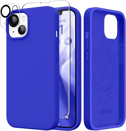 Vista 80 de GONEZ Funda magnética para iPhone 14, compatible con Magsafe, con protector de pantalla + protector de cámara, forro de microfibra antiarañazos