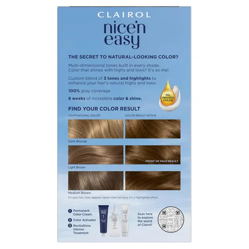 Vista 2 de Clairol Nice'n Easy Tinte Permanente para el Cabello, 6 Castaño Claro, Paquete de 3 6 marrón claro