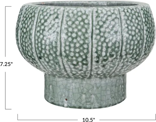 Vista 5 de Creative Co-Op Maceta de jarrón con pies de terracota en relieve con patrón de puntos y esmalte agrietado, verde