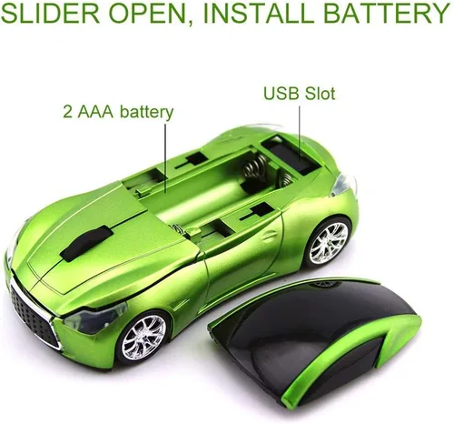 Vista 6 de CHUYI Cool Sports - Ratón óptico inalámbrico en forma de coche 3D para viajes de negocios, oficina, hogar, escuela, regalo (1 verde, 1 rojo)