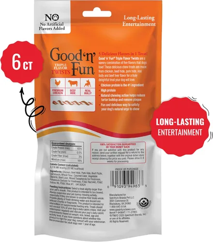 Vista 9 de GOOD 'N' FUN Giros de triple sabor con masticables Bully, golosinas para perros con alto contenido de proteínas para todos los perros adultos