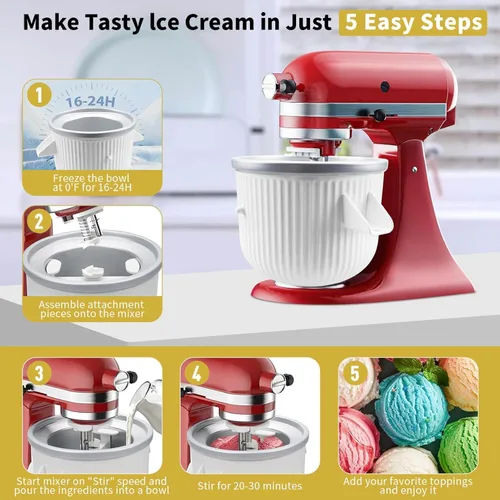 Vista 3 de Accesorio para máquina de helados para Kitchenaid, Compatible con mezcladores de pie KitchenAid de 4.5-5QT/5.5-6 Quart, Accesorios y complementos