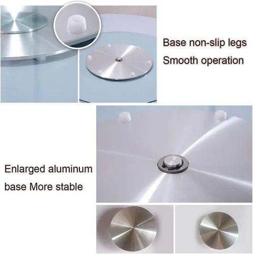 Vista 6 de Kitchen Lazy Susan - Tocadiscos con base de aluminio, bandeja de servicio de mesa redonda, antideslizante, plato giratorio de vidrio grande, grosor