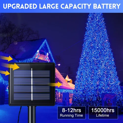 Vista 2 de JMEXSUSS Paquete de 2 tiras de 200 luces LED solares/2 paquetes de 100 luces LED color azul