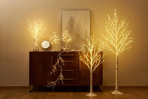 Vista 3 de LITBLOOM - Guirnalda iluminada de abedul de 6 pies con 48 LED que funciona con pilas y temporizador, luces de rama de vid pre-iluminadas
