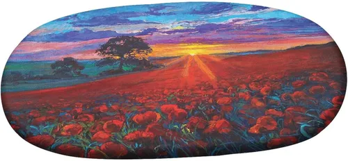 Vista 3 de XISUNYA Mantel ajustable ovalado de poliéster elástico, mantel ajustable con estampado de paisaje de flores de amapola en valle, se adapta a mesas