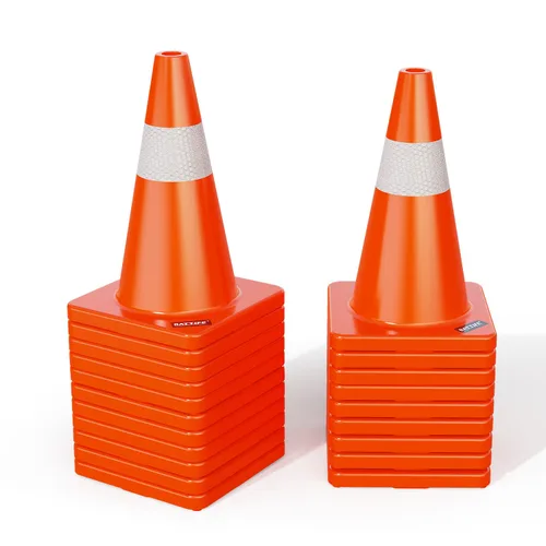 Vista 12 de BATTIFE Paquete de 6 conos de seguridad de tráfico de 18 pulgadas con collares reflectantes, cono de construcción naranja de PVC para el hogar