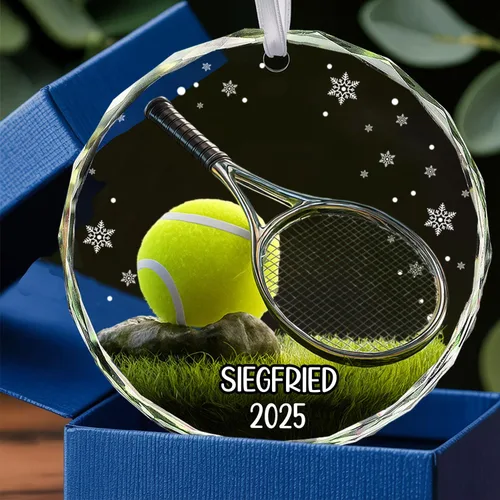 Vista 2 de NAZENTI Adorno de Navidad personalizado de vidrio 3D de tenis 2026, adorno personalizado para jugador de tenis con nombre y año, decoración de árbol