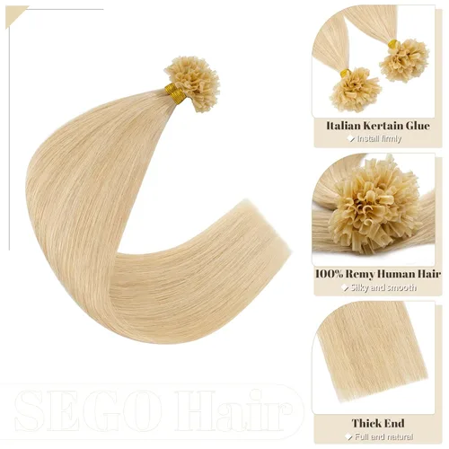Vista 64 de SEGO Extensiones de cabello humano con micro cuentas, extensiones de cabello humano con micro bucle, lacio, natural, fusión fría, 1.76 oz/paquete