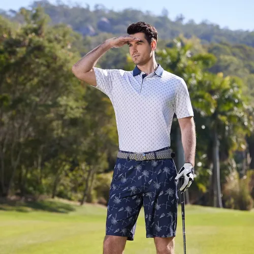 Vista 3 de Camisas de golf para hombre, Dry Fit, manga corta, estampado, de rendimiento, absorbe la humedad