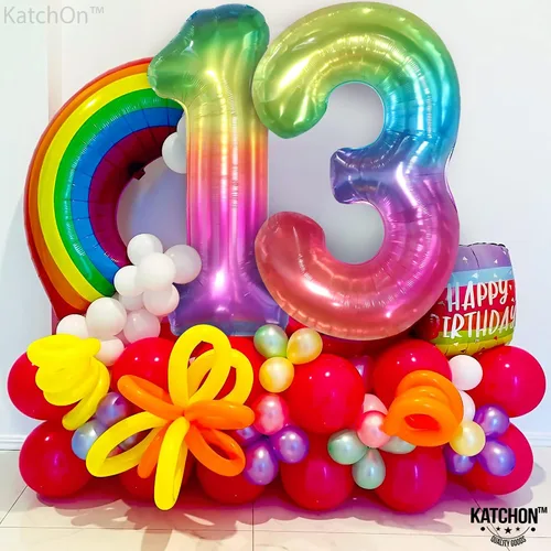 Vista 6 de KatchOn, Globo gigante arcoíris número 13 – 40 pulgadas Globos de cumpleaños 13 Decoraciones de cumpleaños 13 para niñas Globos de números