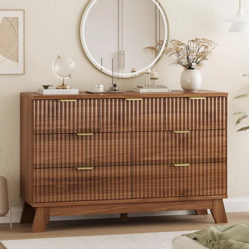 Vista 19 de Cómoda acanalada para dormitorio con 3 cajones, cómoda moderna de 24 pulgadas de ancho con mango de metal, soporte de TV de madera, armario de Negro