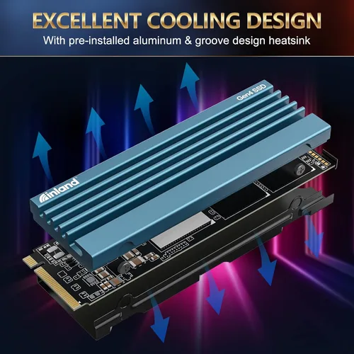 Vista 5 de INLAND de 1 TB Gaming Performance Plus NVMe, unidad de estado sólido SSD interna para juegos con disipador de calor, optimizada para PS5 - Gen4