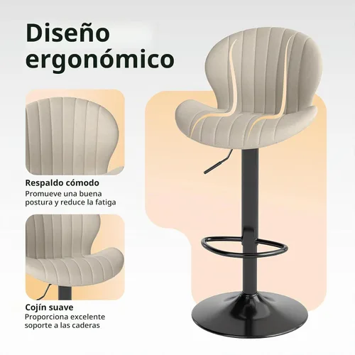 Vista 5 de Youhauchair Juego de 2 taburetes de bar modernos, taburetes de bar giratorios de altura ajustable de terciopelo, sillas de encimera de isla