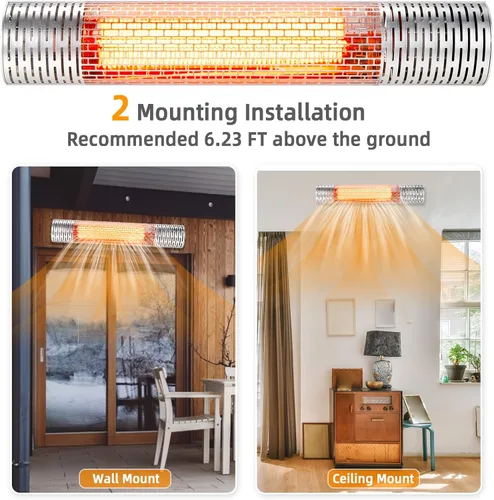 Vista 6 de Tangkula Calentador de patio montado en la pared de 1500 W, calentador eléctrico de infrarrojos lejanos para patio con control remoto, 2 ajustes