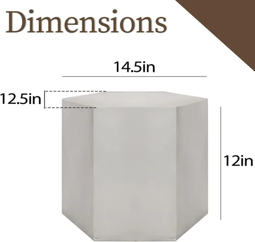Vista 2 de COSIEST Mesa de Acento de Concreto, Mesa Lateral Hexagonal para Patio 14.5''Ancho x 12''Alto, Diseño Modular Mesa Terminal Interior Exterior, Gris