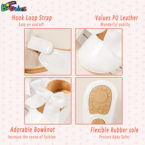 Vista 5 de Babelvit Zapatos de vestir de princesa de alta calidad con lazo Mary Jane, zapatos de vestir de princesa con suela de goma, piel sintética