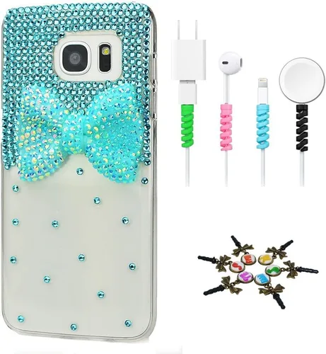 Vista 4 de Sparkle Funda compatible con Samsung Galaxy J2 Prime – Elegante funda con diseño de lazo 3D hecha a mano con protector de cable [4 unidades] – Rosa