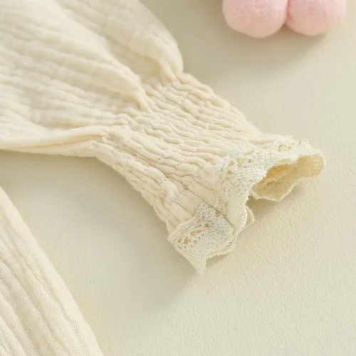 Vista 6 de Baby Girl Outfit Cute Ruffled Romper Long Sleeve Ruched Baby Bodysuit Newborn Baby Girl Clothes